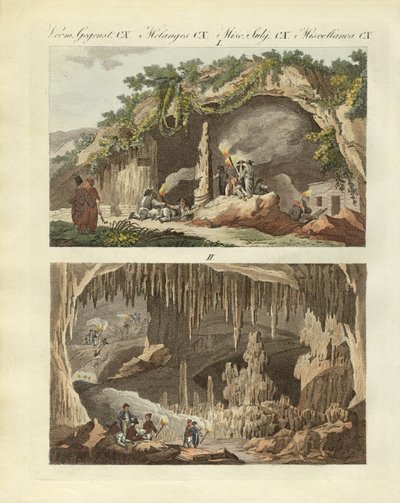 A caverna de Antiparos (gravura colorida) de German School