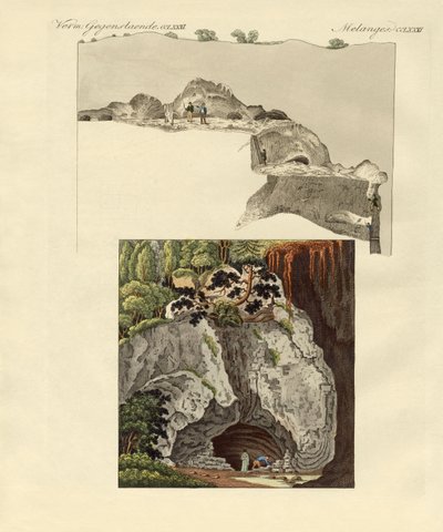 A caverna de Gaillenreuth (gravura colorida) de German School
