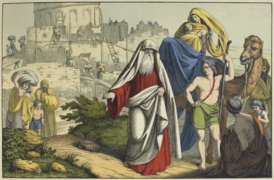 A construção da Torre de Babel, ilustração de LAncien Testament, publicada por Jakob Ferdinand Schreiber, Esslingen (gravura a cores) de German School