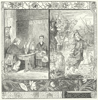 A morte de Wang Zhaojun no poema de Ma Zhiyuan Outono no Palácio Han (gravura) de German School