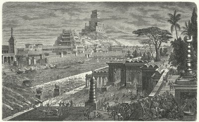 A queda da Babilônia para os persas, 540 a.C. (gravura) de German School