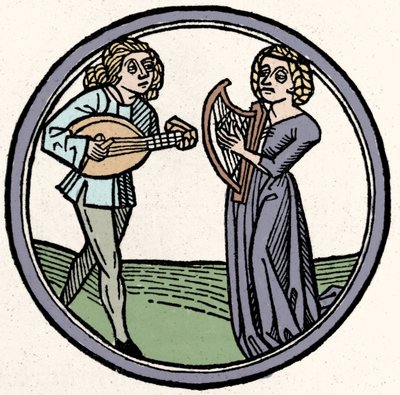 Os quatro temperamentos: fleumático (lento e apático). Xilogravura, Augsburg 1480 de German School