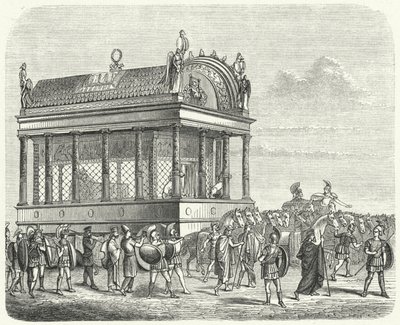 A carruagem funerária de Alexandre o Grande (gravura) de German School
