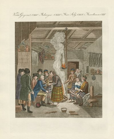Os habitantes das terras altas, ou habitantes da parte norte da Escócia (gravura colorida) de German School