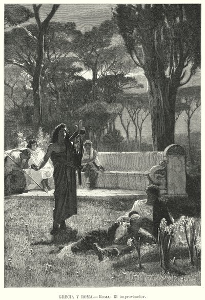 O improvisador, antigo animador romano (litho) de German School