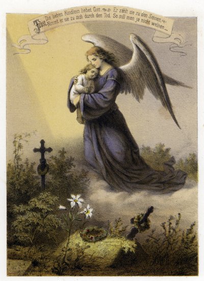 O amor de Deus por uma criança morta (cor litho) de German School