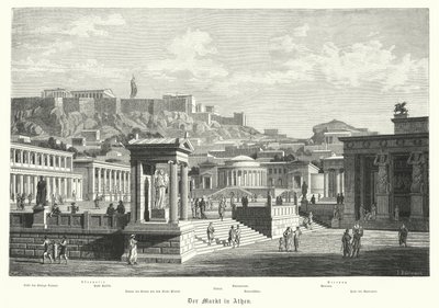 O mercado em Atenas, Grécia Antiga (gravura) de German School