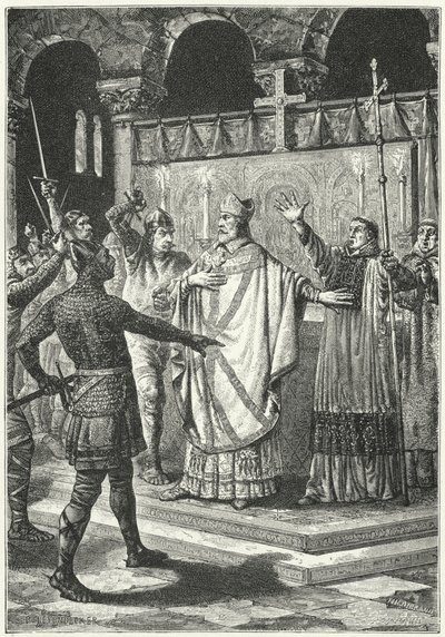 O assassinato de Thomas a Becket na Catedral de Canterbury de German School