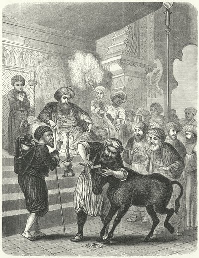 O camponês e seu traseiro diante do califa Harun al-Rashid (gravura) de German School