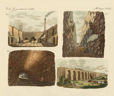 O caminho-de-ferro entre Manchester e Liverpool (gravura colorida) de German School