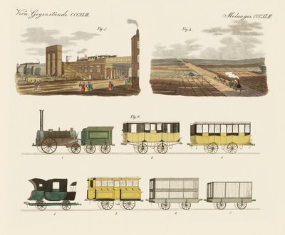O caminho-de-ferro entre Manchester e Liverpool (gravura colorida) de German School