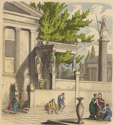 A oliveira sagrada na Acrópole em Atenas (gravura colorida) de German School