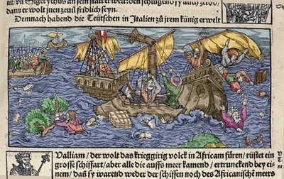 O naufrágio. Gravura de "Den Edlen Strenghen Besten Fromen" de Johann Stumpff. início do século XVI. de German School