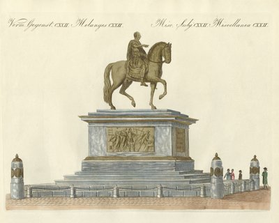 A estátua de José II em frente ao castelo do Imperador em Viena (gravura colorida) de German School