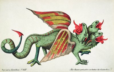 Dragão de três cabeças cuspindo fogo de German School