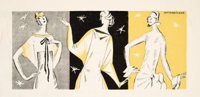 Três mulheres de vestido, de Styl, pub.1922 (gravura de pochoir) de German School