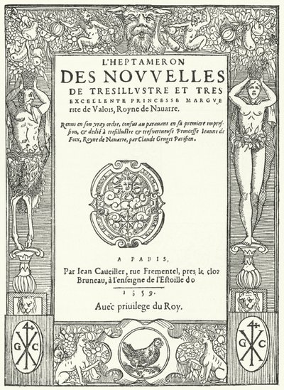 Página de título da primeira edição do The Heptameron, de Marguerite de Navarra (gravura) de German School