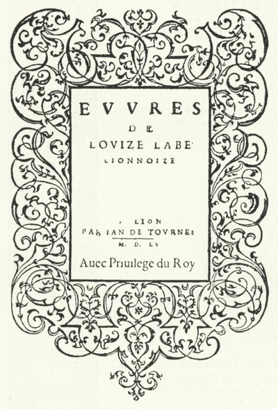 Página de título da primeira edição de uma obra da poetisa francesa Louise Labe (gravura) de German School