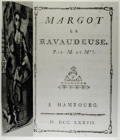Página de título de "Margot la Ravaudeuse" (1750) de M. de M. (Louis Charles Fougeret de Monbron 1706-1761), publicada em Hamburgo de German School
