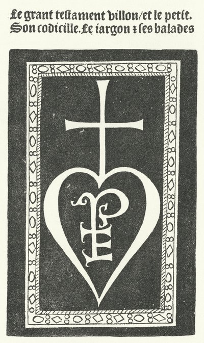 Página de título da primeira edição dos poemas do poeta francês François Villon, impressos por Pierre Levet em Paris em 1483 (gravura) de German School