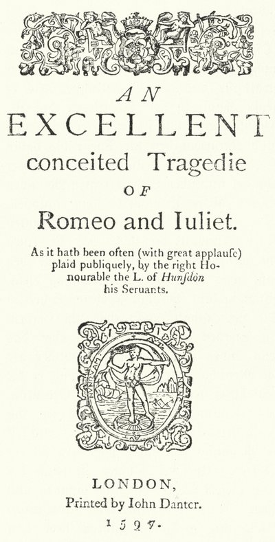 Página de título da primeira edição do quarto Romeu e Julieta de Shakespeare (gravura) de German School