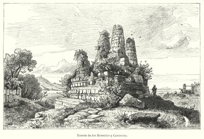 Túmulo dos Horatii e Curiatii, guerreiros da antiga lenda romana (litho) de German School