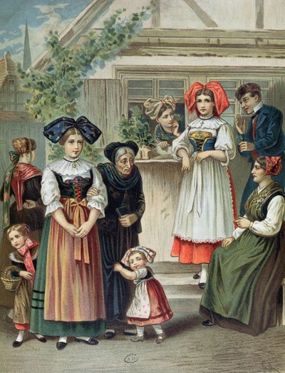 Trajes tradicionais da região de Estrasburgo, c. 1870-80 de German School