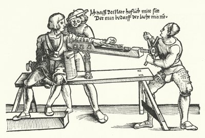 Tratar um soldado com um braço ferido (gravura) de German School