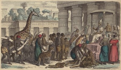 Ofertas de Homenagem da Etiópia a serem apresentadas ao Faraó do Egipto (gravura colorida) de German School