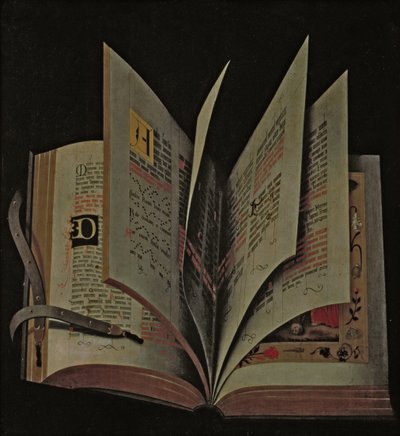 Trompe loeil de um manuscrito aberto de German School
