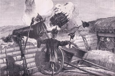 Tentando o alcance dos inimigos, Cassell History of the War between France and Germany publicado por Cassell and Company Limited, c.1890 (litho) de German School