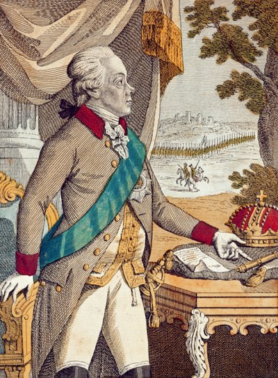 Czar Paulo I da Rússia (gravura a cores) de German School