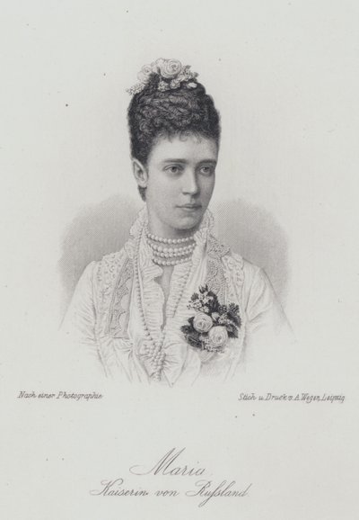 A czarina Maria Feodorovna, consorte do czar Alexandre III da Rússia (gravura) de German School