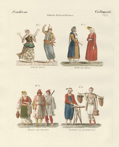 Fatos nacionais turcos (gravura colorida) de German School