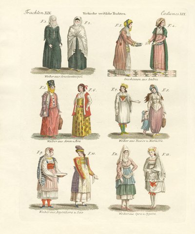 Fatos nacionais turcos (gravura colorida) de German School