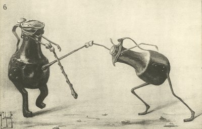 Duas jarras lutando um duelo (litho) de German School