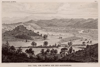 Vale do Olympia, Grécia, antes das escavações arqueológicas (gravura) de German School