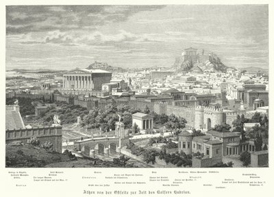 Vista de Atenas do leste durante o reinado do Império Romano Adriano, século II (gravura) de German School