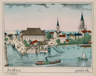 Vista, de, constance, mostrando, a, porto, Konzil, e, catedral, de, Neuruppiner, Bilderbogen, 1830 de German School