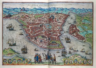 Vista de Constantinopla (gravura a cores) de German School