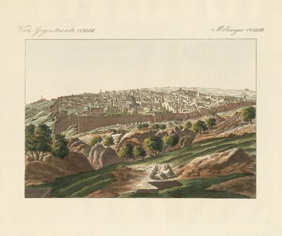 Vista de Jerusalém (gravura colorida) de German School