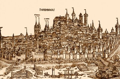 Vista de Nurnburg, da "Crónica do Mundo" de Hartmann Schedel (gravura) de German School