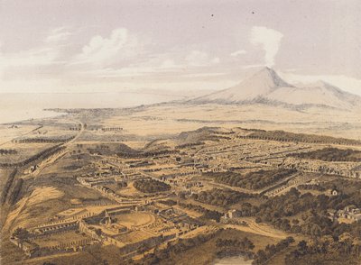 Vista de Pompeia, Campânia, Itália (litografia a cores) de German School