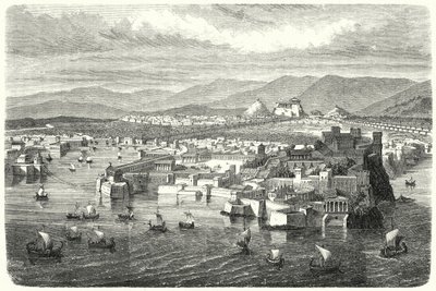 Vista da antiga Atenas do Pireu (gravura) de German School