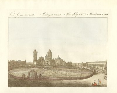 Vista da Grand Plaza of Mexico-City in America (gravura colorida) de German School