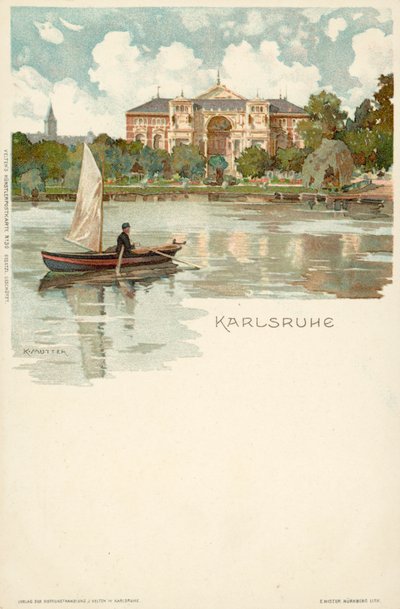 Vista da cidade de Karlsruhe na Alemanha (chromolitho) de German School
