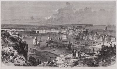 Vista do porto de Dieppe, Normandia, França (gravura) de German School