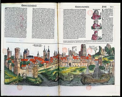 Vista da cidade de Colônia, da Crônica de Nuremberg por Hartmann Schedel, 1493 (gravura em madeira a cores) de German School