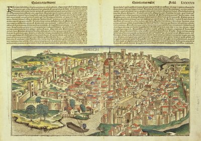 Vista da cidade murada de Florença, do Nuremberg Chronicle por Hartmann Schedel (1440-1514) 1493 de German School