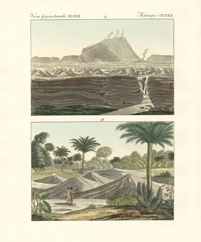 Vistas de alguns vulcões no reino da Nova Espanha na América (gravura colorida) de German School